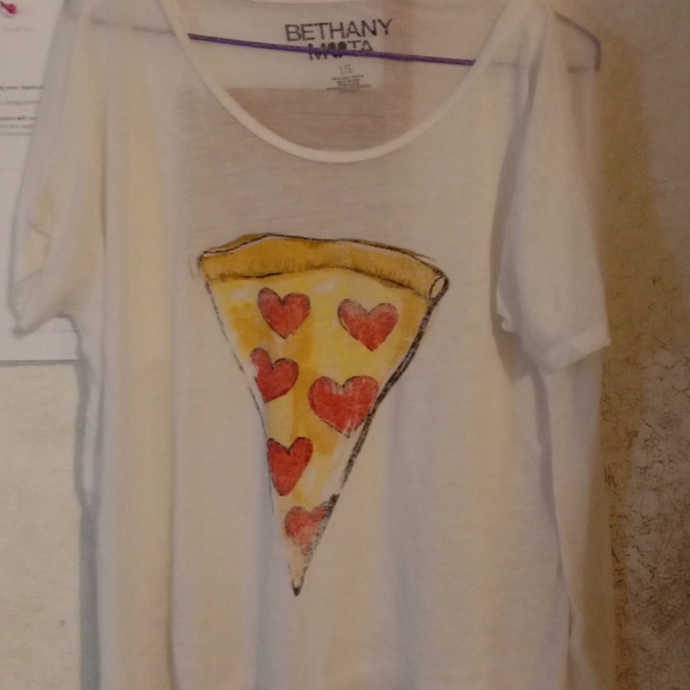 White Loose T-Shirt with Pizza Design